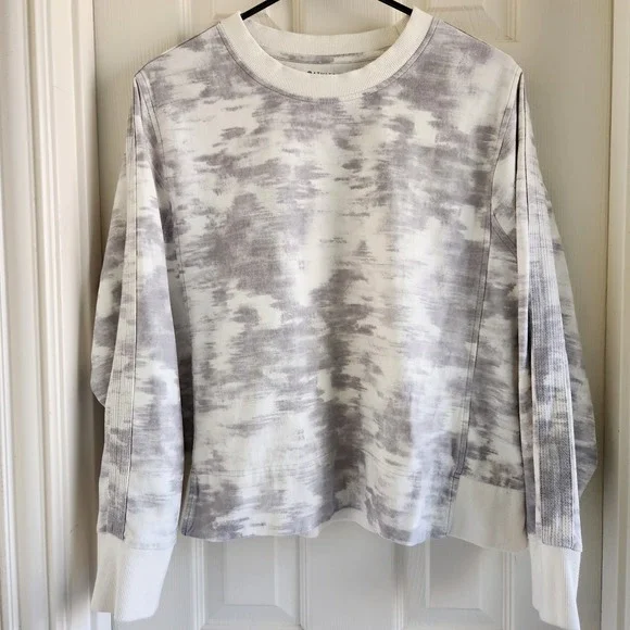 Athleta Farallon Sweatshirt 1X Inversion Gray White Tie Dye Crew Neck Pullover - Picture 8 of 11